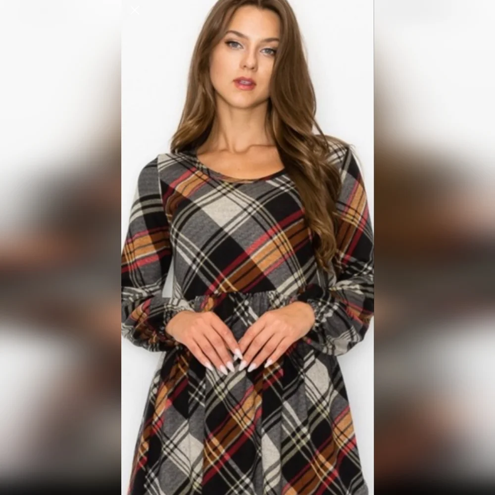2 Left! Beautiful Long Sleeve and Ultra Soft Plaid Dress - Picture 4 of 6